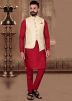 Maroon Readymade Kurta With Nehru Jacket 