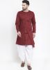 Maroon Readymade Asymmetric Kurta With Dhoti