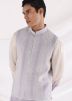 Purple & White Kurta Pajama With Beaded Nehru Jacket