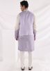 Purple & White Kurta Pajama With Beaded Nehru Jacket