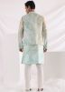 Multicolor Silk Kurta Pajama With Printed Jacket