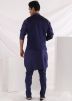 Blue Thread Embroidered Kurta Pajama With Nehru Jacket