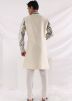 White Thread Embroidered Indo Western Sherwani With Pant