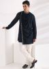 Blue Cowl Style Asymmetric Kurta Pajama Set