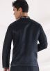 Blue Patch Worked Mens Nehru Jacket In Linen