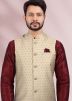 Maroon Readymade Kurta Pajama With Nehru Jacket