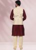 Maroon Readymade Kurta Pajama With Nehru Jacket