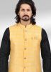 Black Kurta Pajama With Woven Nehru Jacket