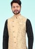 Black Kurta Churidar With Golden Nehru Jacket