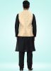 Black Kurta Churidar With Golden Nehru Jacket
