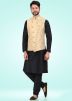 Black Kurta Churidar With Golden Nehru Jacket
