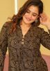 Brown Readymade Cotton Palazzo Kurta Set In Print