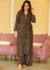 Brown Readymade Cotton Palazzo Kurta Set In Print