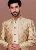 Cream Jacquard Jacket Style Sherwani with Doti