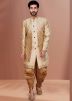 Cream Jacquard Jacket Style Sherwani with Doti