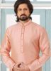 Peach Embroidered Mens Kurta In Dupion Silk