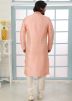 Peach Embroidered Mens Kurta In Dupion Silk