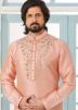 Peach Dupion Silk Embroidered Kurta