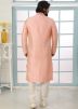 Peach Dupion Silk Embroidered Kurta