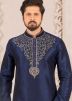 Navy Blue Embroidered Kurta In Dupion Silk