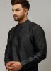 Black Woven Kurta in Dupion Silk