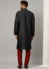 Black Woven Kurta in Dupion Silk