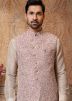 Beige Silk Readymade Kurta Pajama With Jacket