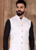 White Woven Nehru Jacket In jacqaurd