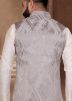 Grey Jacquard Nehru Jacket  In Woven Work