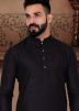 Readymade Black Kurta & White Woven Nehru Jacket