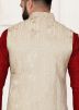 Maroon Silk Kurta & Woven Nehru Jacket