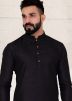 Black Silk Kurta With Woven Nehru Jacket