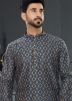 Grey Digital Printed Kurta Pajama In Silk