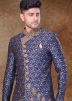 Readymade Blue Embroidered Sherwani Set