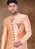 Mens Peach Sherwani Set In Woven Work