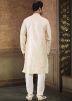Cream Woven Mens Kurta Pajama Set