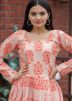 Peach Digital Floral Printed Flared Dress