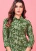 Green Floral Print Co-Ord Set In Chanderi