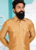 Brown Color Dupion Silk Readymade Pathani Suit