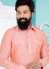 Peach Color Dupion Silk Readymade Pathani Suit