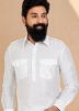 White Color Dupion Silk Readymade Pathani Suit