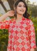 Red Kurta & Palazzo In Digital Print