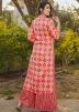 Red Kurta & Palazzo In Digital Print
