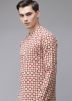 Cream Block Printed Mens Kurta Pajama