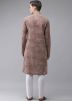 Beige Block Printed Kurta Pajama In Cotton