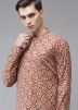 Beige Printed Kurta Pajama For Mens