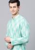 Turquoise Printed Mens Kurta Pajama