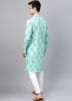 Turquoise Printed Mens Kurta Pajama