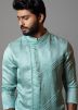 Blue Asymmetric Kurta Pajama In Linen
