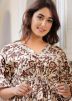 Brown Readymade Cotton Printed Kaftan With Pant